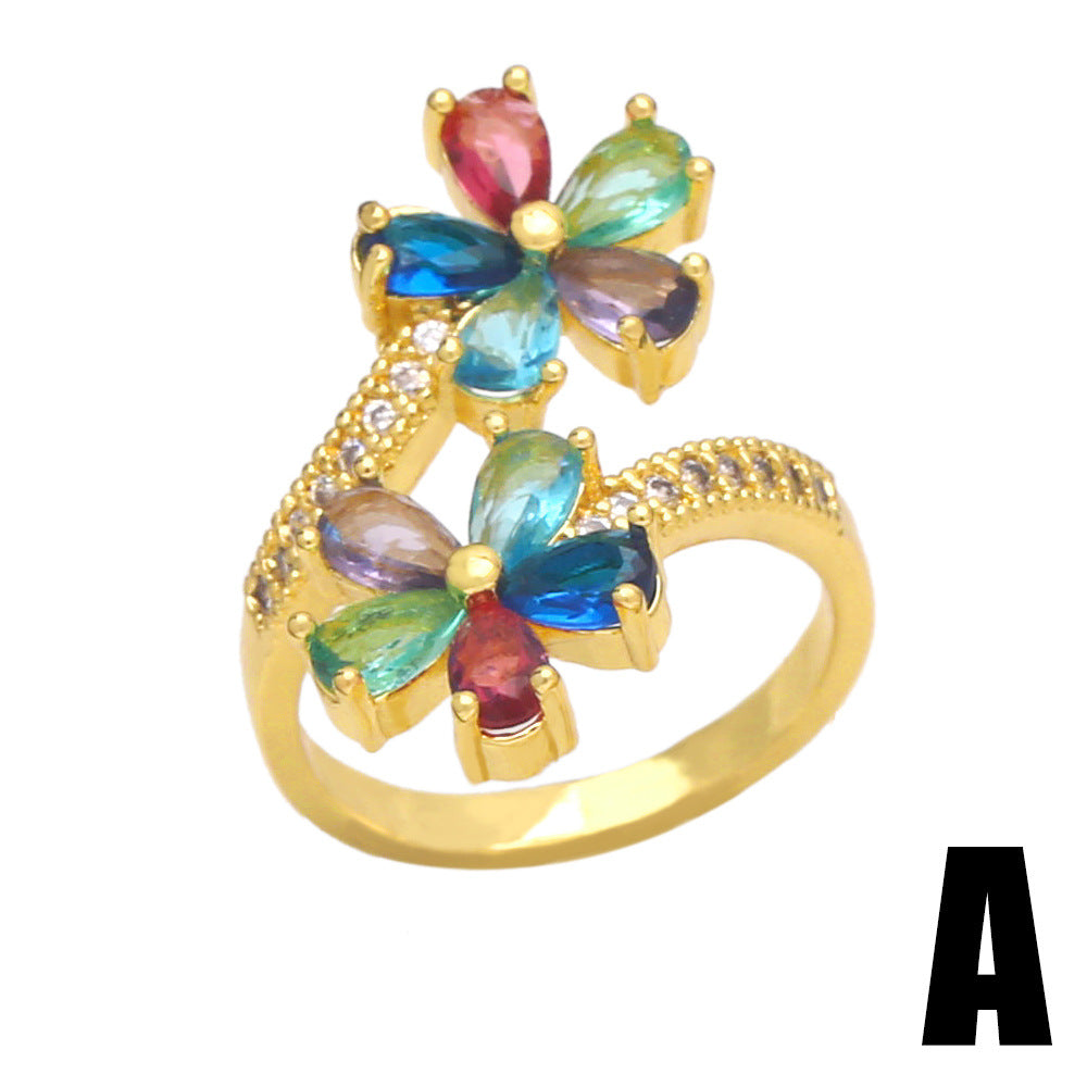 Anillo de flores de circón de circón de nuevo color de cobre de cobre al por mayor